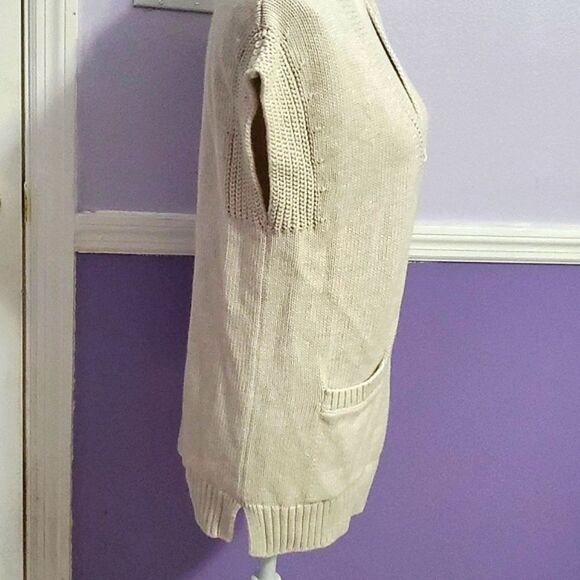 Gap Boho Retro Cream Deep V-neck Oversized Knitted Longline Sweater Vest - Picture 4 of 8